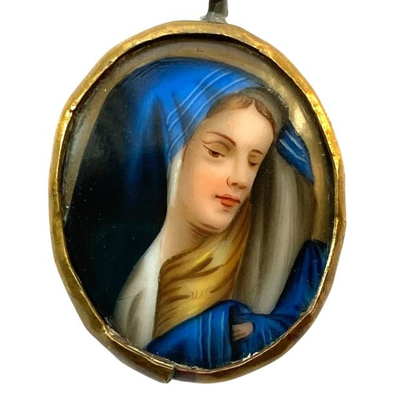 Antique Religious Pendant Locket Reliquary Mary Our Lady of Sorrows Brass 19thC. - Picture 2 of 10